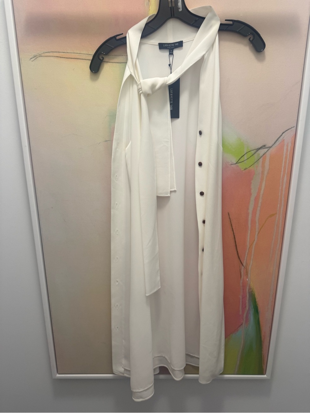 Lafayette 148 New York Cream Tie-Neck Sleeveless Cape Coat